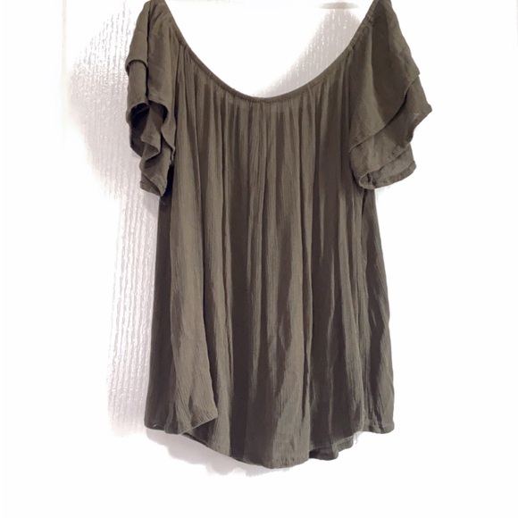 Women's Olive Off-Shoulder Top - Picture 2 of 2